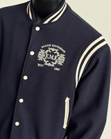 Veste universitaire bleu marine personnalisée OEM pour homme, style classique Letterman, avec logo brodé