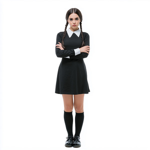 ชุดวันพุธแอดดัมส์สำหรับผู้หญิง ชุดเดรสแขนยาวสีดำคลาสสิกสำหรับงานปาร์ตี้ธีมคอสเพลย์วันฮาโลวีน - Product Image 1