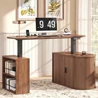 Bureau de travail en forme de L avec rangement, bureaux informatiques électriques réglables en hauteur de 60 pouces avec étagère ouverte