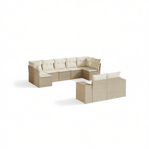 Ensemble de canapés de jardin en rotin beige, 9 pièces, mobilier d'extérieur, design contemporain, sièges confortables - Product Image 1