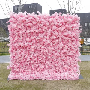 गर्म गुलाबी गुलाब के फूल चेरी ब्लॉसम पृष्ठभूमि फूल कृत्रिम फूलों की दीवार बेबी शावर शादी की सजावट के लिए 8x8 रोल अप पैनल