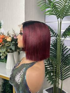 Silky Straight Burgundy <b>Bob</b> <b>Wig</b> Remy Hair Single Weft Full Head Extension - Product Image 2