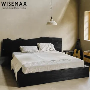 WISEMAX 가구 조명 럭셔리 침실 가구 심플 더블 침대 소나무 나무 킹 침대 가정용 호텔 빌라