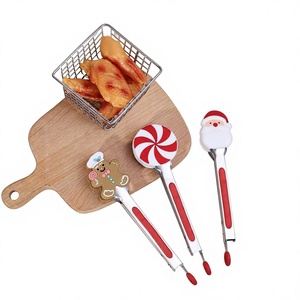 Pinces de cuisine en silicone pour Noël, pinces de cuisine en acier inoxydable, pinces à barbecue en silicone résistantes à la chaleur, pince à pain et viande 7 pouces - Product Image 1