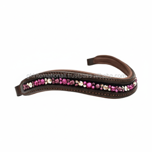 Ustom-banda de cuero para cejas de caballo hecha a mano, elegante banda decorada con cristales multicolor Bling & Cow acolchado suave - Product Image 1