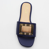 Sandales plates élégantes pour femmes, en cuir PU, style décontracté, avec boucle dorée, pour l'été, respirantes