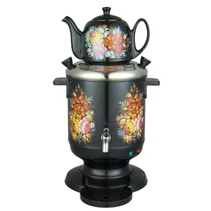 4L Russe électrique en acier inoxydable samovar/noir samovar théière avec fleur peinte