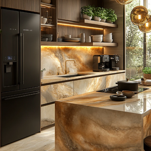 Armoires de cuisine en bois massif de style scandinave, chêne clair, style Shaker, avec comptoirs en marbre - Product Image 6