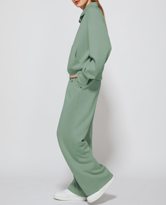 Sweat-shirt décontracté à demi-fermeture éclair pour femmes et ensemble de pantalons de survêtement à jambes larges - Product Image 5
