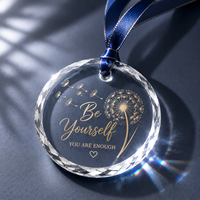 Ornement en verre rond en cristal gravé avec logo personnalisé, ornements suspendus en cristal vierge pour la décoration / Pendentif en verre de cristal