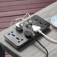 Enchufe Eléctrico Largo de 3 Metros, Regleta de 6 Tomas con 3 Puertos USB, Cobre, IP44, Corriente Nominal de 10A/16A, Uso Doméstico y de Oficina, Enchufe para Reino Unido, UE y Australia