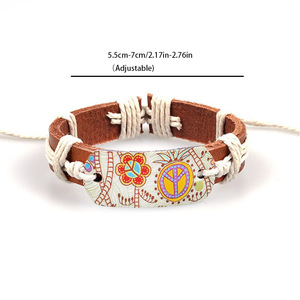 Pulsera Retro de gran oferta, de estilo étnico parche de transferencia de calor, símbolo de la paz, color de tótem, pulsera de cuero genuino para hombres y mujeres - Product Image 6