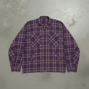 カスタム大人ダブルカラーブロックチェック柄シャツブランクターンダウンカラーコットンフランネルダブルポケットデザインジッパーワークシャツ - Product Image 4