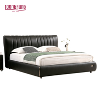 Lit LOONGFUNG en cuir véritable rembourré de mousse haute résilience, avec sommier à lattes en pin séché au four et tête de lit capitonnée, pour chambre à coucher et hôtel