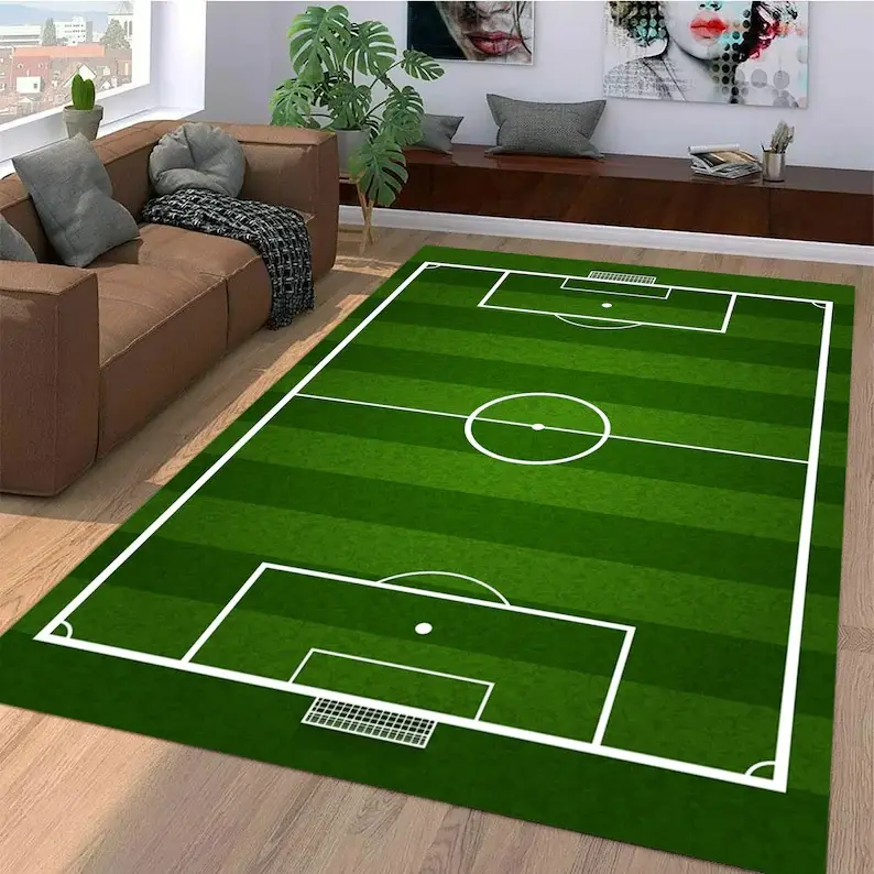 New Design 2022 bonito engraçado verde campo de futebol tapetes macios tapetes de impressão personalizada para sala de estar