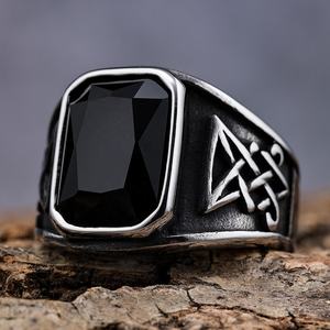 Anillos Vintage de Lucifer Morningstar, Acero Inoxidable, Estilo Punk Satánico, Piedra Lunar, Ágata Negra, Sello, Anillos de Sello para Hombre y Mujer - Product Image 2