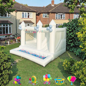 Château gonflable blanc de 13 x 13 pieds avec fosse et toboggan, pour les fêtes d'<span class=keywords><strong>anniversaire</strong></span> en intérieur et en extérieur, décorations de mariage, location pour entreprises - Product Image 4