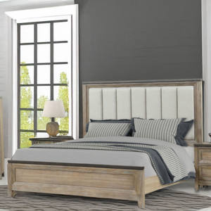 Rustic Light Wood <b>Bedroom</b> Furniture <b>Set</b> - Upholstered Headboard Bed Dresser Farmhouse Modern <b>Bedroom</b> Storage Furniture - Product Image 1