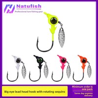 Tête de jig à gros œil avec paillettes, design réaliste 3D œil de poisson, en acier au carbone, pour appât vivant, disponible en 35g/5g/7g/10g, œil unique coloré