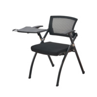 Chaise de conférence haut de gamme pliable et empilable avec tablette d'écriture, dossier en maille et coussin en mousse injectée PP, vente directe usine, MOQ 5