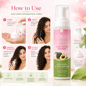 Wholesale Alcohol Free Curl Style Mousse Volumizing Hair Styling <b>Foam</b> With Collagen Avocado Oil <b>For</b> Curls 207ml - Product Image 4