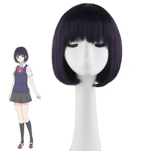 Halloween Anime Kostuum Hanabi Yasuraoka Kostuum Spelen Pruik Kuzu No Honkai Cosplay Vrouw Kort Synthetisch Haar Paars Krullend Dagelijks