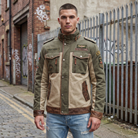 Veste de travail décontractée vintage pour homme, col montant en toile respirante, couleur kaki vert, blocs de couleur, multi-poches, avec badge, coupe ample, OEM ODM