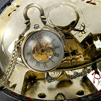 Montre de poche robotique BOSHIYA pour homme et femme, collier vintage en alliage de zinc, bracelet mécanique, boule de verre antique, cadran squelette 35MM