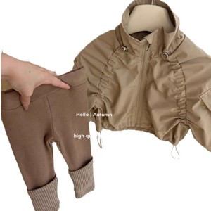 Tongxingyuan Girls Autumn Spring Khaki Jacket Brown Leggings Set Soft Shell Cotton Children Outfits - Product Image 5