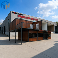 Maison préfabriquée modulaire en conteneur à deux étages, structure en acier isolée ignifuge, finition bois, pour café-bar commercial