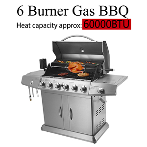 स्टेनलेस स्टील 6 बर्नर गैस बीबीसी ग्रिल बड़ा खाना पकाने का क्षेत्र हॉटप्लेट आधुनिक प्रीमियम डिजाइन समायोज्य ट्रॉली फोल्डेबल आउटडोर उपयोग - Product Image 3