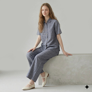 Conjunto Casual <span class=keywords><strong>de</strong></span> <span class=keywords><strong>Dos</strong></span> <span class=keywords><strong>Piezas</strong></span> <span class=keywords><strong>para</strong></span> Mujer, Transpirable, Camisa <span class=keywords><strong>de</strong></span> Color Sólido y Pantalones Anchos, Elegante Traje <span class=keywords><strong>de</strong></span> Verano <span class=keywords><strong>para</strong></span> el Día a Día - Product Image 1