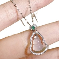 Nouveau Collier Rétro 2026 en Jade Chinois en forme de Gourde, Incrusté de Zircon, avec Calcédoine Blanche Naturelle, Ensemble Luxe Léger