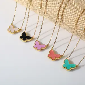 Collana di farfalla colorata di lusso 18K placcatura oro vero in acciaio inox farfalla conchiglia ciondolo collana gioielli donna