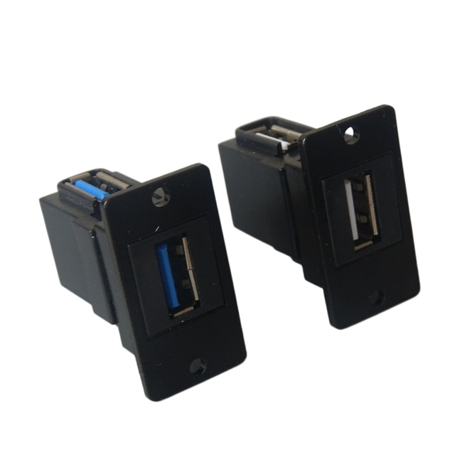 D-type Rectangular Black USB 3.0 5V Female Adapter Through Module Panel Straight and Right-angle 1U Rack Connector Accessories
