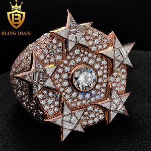 Anillo de Hombre de Plata de Ley 925 con Baño de Oro Rosa y Moissanita, Estilo Hip Hop, Diseño OEM/ODM de Fábrica, Certificado GRA - Product Image 1