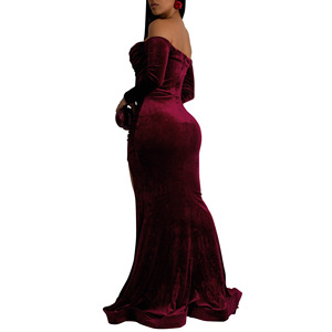 Vestido de noche para mujer, falda larga hasta el suelo, vestidos de fiesta de terciopelo coreano sexys y a la moda - Product Image 6