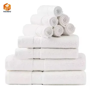 China wholesale custom logo pattern white 100% Cotton 3 Piece Hand Face Bath Towel Set