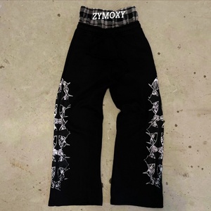 Pantalon de jogging streetwear surdimensionné pour homme, coupe évasée, personnalisé, en molleton épais, style baggy, à double taille et à carreaux - Product Image 1