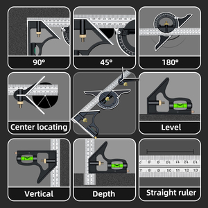 Règle d'angle multifonction réglable en acier inoxydable 300 mm, règle d'angle carrée mobile pour le travail du bois - Product Image 3