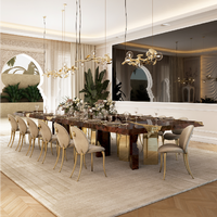 Table à manger de luxe sur mesure en acier inoxydable et laiton pour villas, manoirs et maisons, table à manger ronde ou rectangulaire