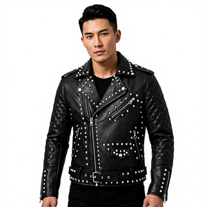 Chaqueta de Cuero Negra Personalizada para Hombre, Estilo Motero, con Tachuelas, Mangas Acolchadas, Estilo Punk Rock, Cuero Genuino - Product Image 5