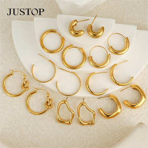 Aros JUSTOP Chapados en Oro de 18K, Forma Redonda Clásica, Joyería Unisex de Aleación - Product Image 4