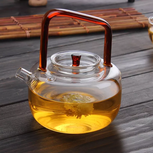 Pot kopi tahan panas gagang kaca merah Infuser kaca aman kompor 650ml kualitas tinggi - Product Image 3