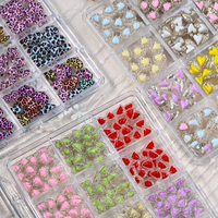 12grilles de breloques pour nail art : Cœur léopard, étoile, nœud, nœud papillon scintillant, pêche tachetée, accessoires de manucure 3D Kawaii