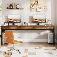 Bureau d'ordinateur extra long pour deux personnes avec 2 tiroirs, table de travail de direction en MDF avec espace pour imprimante, portable et réglable