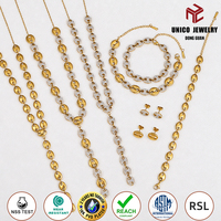 Nouvel ensemble de bijoux européens et américains pour femmes, bracelet, collier et boucles d'oreilles en acier inoxydable de haute qualité, motif grain de café, très tendance