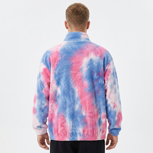 Men's Tie-Dye Fleece Quarter <b>Zip</b> Pullover Hoodie Regular Fit Casual Stand Collar Long Sleeve Blue Pink White Pattern - Product Image 4