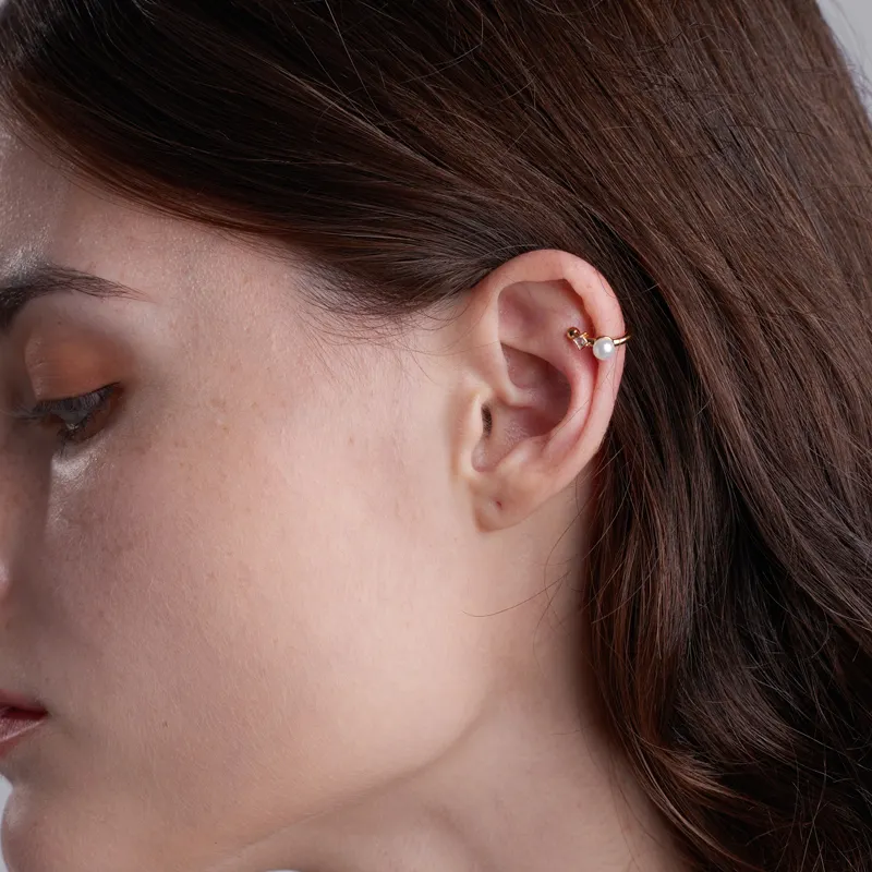 minimalist single shell pearl Clip on stud ear jewelry psj brass Rhodium 18k gold plated Cuff Earrings for women girls