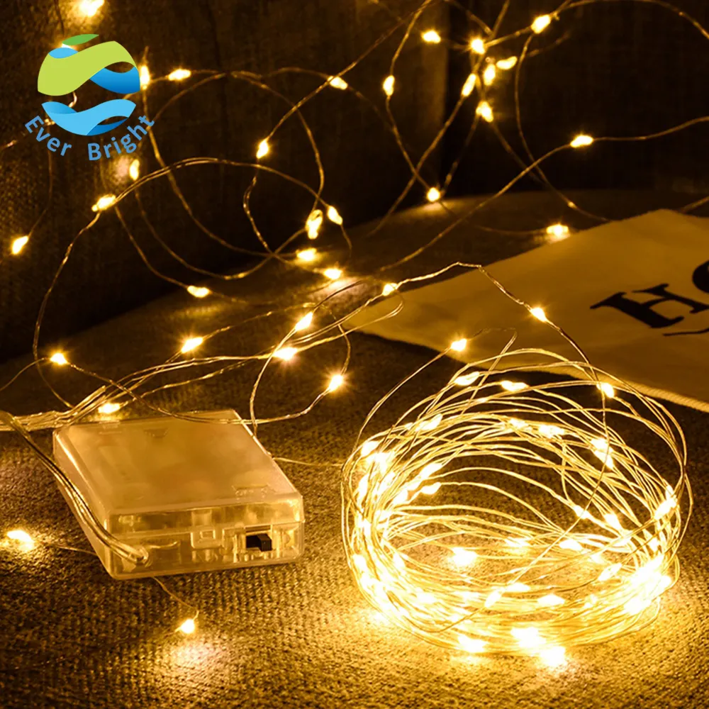 Ever Bright-cable de cobre alimentado por batería AA, 2M, 5M, 10M, 4,5 V, cadena de luces LED, iluminación decorativa para vacaciones